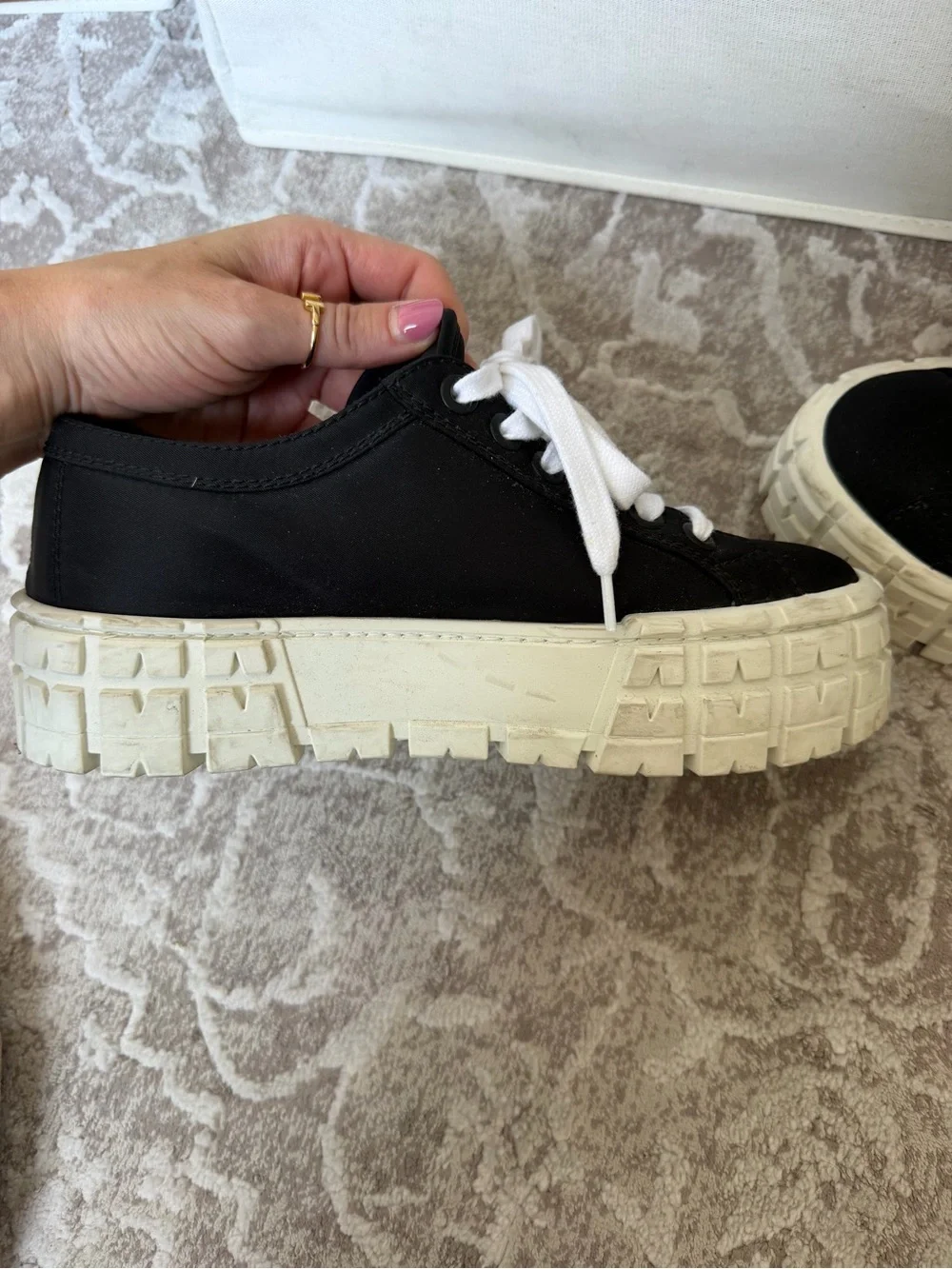 Prada Black and White Platform Sneaker